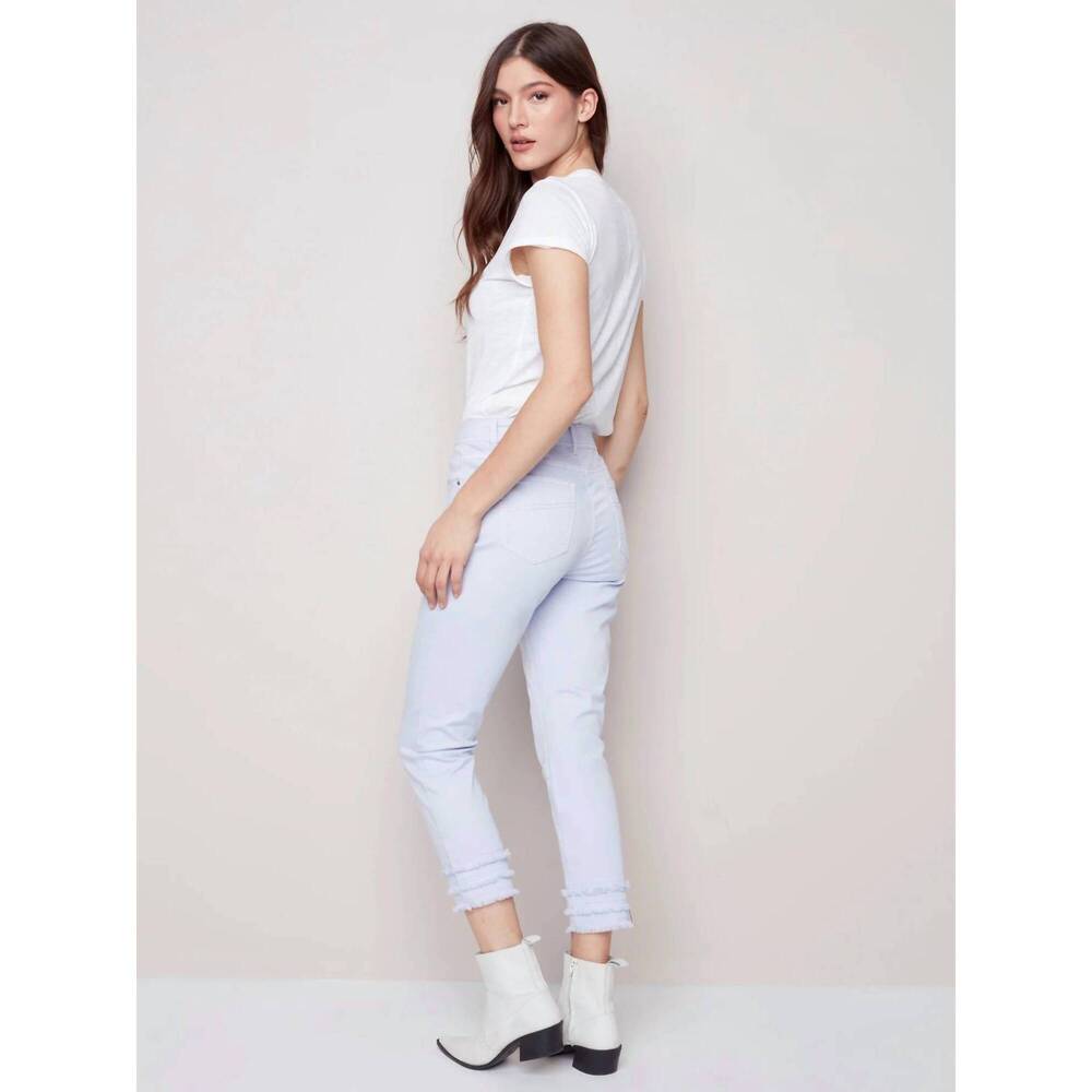 NEW CHARLIE B frayed cropped hem twill pants in lilac - Picture 3 of 3